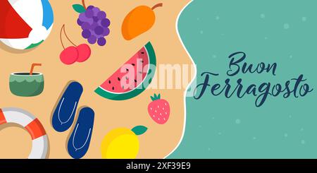 Buon Ferragosto italia Sommerfestival horizontale Banner Illustration Stock Vektor