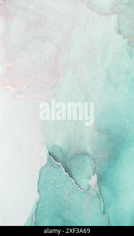 Abstrakte Aquarellkunst in Mint und White Stockfoto