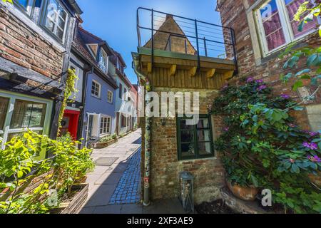 Das kleinste Haus Deutschlands befindet sich im Bremer Stadtteil Schnoor und ist 4,5 qm groß. Das Haus ist jetzt eine Ferienwohnung. Das kleinste Haus Deutschlands. Hinter der Balge, Bremen, Deutschland Stockfoto