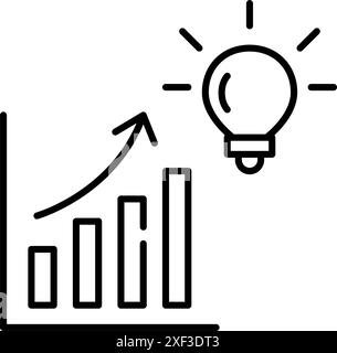 Diagramm mit Wachstumsbalken und Glühlampe. Ideen für Erfolg und Investitionsstrategien. Pixel Perfect Vektor-Symbol Stock Vektor