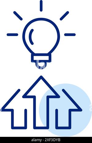 Pfeile nach oben und Glühlampe. Wachstum, Erfolg und Innovationsideen. Investitionsstrategien. Symbol für Pixelperfekte, bearbeitbare Kontur Stock Vektor