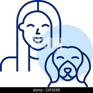 Lächelnde junge Frau und Beagle-Hund. Glückliche Tierbesitzer. Pixel Perfect Vektor-Symbol Stock Vektor