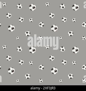 Nahtloses Fußball- oder Fußballmuster. Sport-Hintergrund. Handzeichnung Aquarellillustration für Kleidung Textil, Scrapbooking. Fußballleder Stockfoto