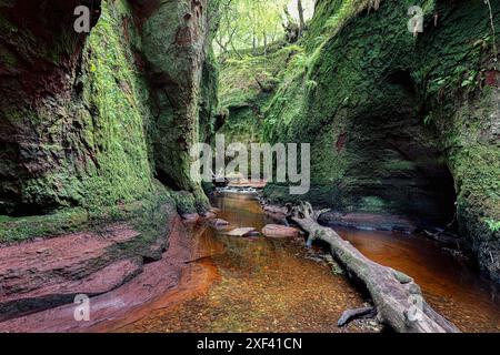 Die Teufelskulpe ist eine wunderschöne Schlucht in der schottischen Landschaft in der Nähe von Loch Lomond und dem Trossachs-Nationalpark. Ein ehemaliger Drehort für den Stockfoto