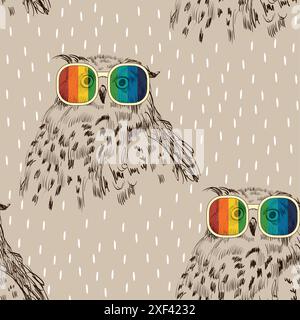 Vektorskizze von Eulen mit Brille. Retro-Illustration Stock Vektor