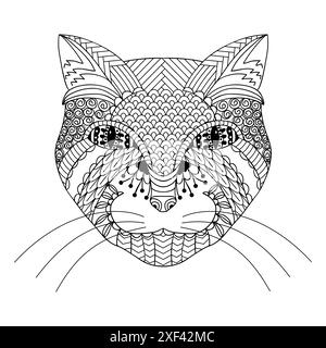 Handgezogene Katze. Malbuch für Erwachsene, Vektor-Illustration, isoliert auf weißem Hintergrund. Stock Vektor