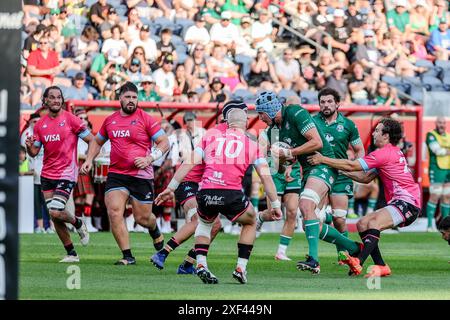 Chicago, USA, 29. Juni 2024. Major League Rugby (MLR) Chicago Hounds versuchen im SeatGeek Stadium gegen die Miami Sharks vorzudringen. Stockfoto