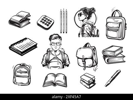 Zurück zur Schule Set Skizze Vektor-Illustration Stock Vektor