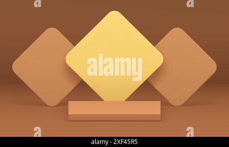 3D beige quadratisches Podium mit Rautenwand Hintergrund für realistische Vektor-Illustration. Neutraler Sockel pastellförmige geometrische Schaufenster-Rendering-Disp Stock Vektor