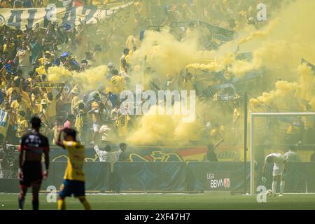 América-Fans feiern am Sonntag, den 30. Juni 2024, während des Campeón de Campeones-Spiels zwischen América und den Tigres UANL 2024 im Dignity Health Sp Stockfoto