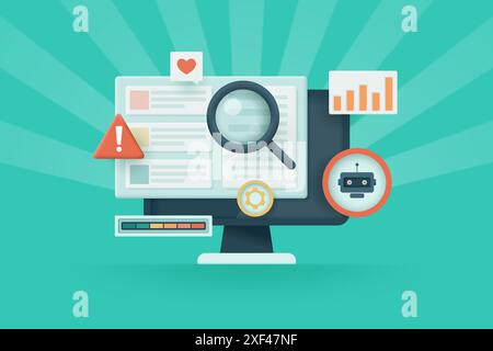 Online-Technologien zur Suche und Entdeckung von Inhalten mithilfe künstlicher Intelligenz. Vektorabbildung. Stock Vektor