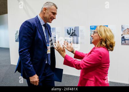 Ukrainische Wiederaufbaukonferenz URC. Svenja Schulze (SPD), Bundesministerin für wirtschaftliche Zusammenarbeit und Entwicklung, Bürgermeister von Kiew, Vitali Klitschko. Berlin, 11. Juni 2024. Fotografiert im Auftrag des Bundesministeriums für wirtschaftliche Zusammenarbeit und Entwicklung Stockfoto