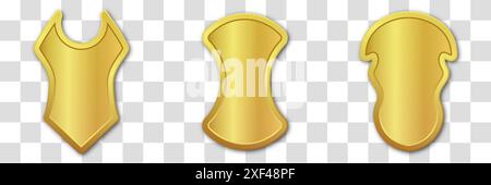 Set realistischer goldener Wappenschilde. Vektorabbildung auf transparentem Hintergrund. Stock Vektor