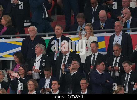 Juni 2024, Allianz Arena, München, Deutschland, EM UEFA 2024, Gruppe A, Deutschland gegen Schottland, im Bild Rudi Voller, Andreas Rettig, Vorstandsvorsitzender der Deutschen Lufthansa Carsten Wilfried Spohr. Stockfoto