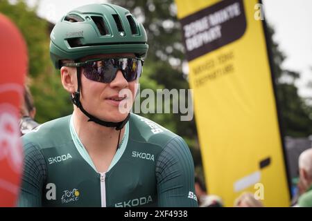 Piacenza, Italien. Juli 2024. Jonas Abrahamsen (UNO X Mobility) beim Start der Tour de France Stage 3 von Piacenza nach Turin im Viale Malta - Sport, Radfahren - Piacenza, Italien - Montag, 1. Juli 2024 (Foto: Massimo Paolone/LaPresse) Credit: LaPresse/Alamy Live News Stockfoto