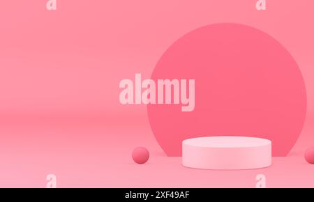 3D rosa Display Podium Podestal Modell für kosmetische Produkt zeigen realistische Vektor-Illustration. Elegantes, feminines Pastelldesign mit Zylinder p Stock Vektor