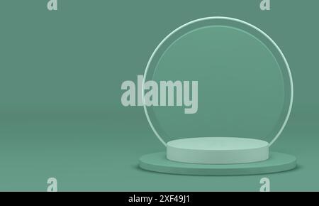 3D hellgrüner Zylinder minimaler Podium Standfuß realistische Vektor-Illustration. Pastellwerbung Schaufenster Rendering Banner Sockel mit rund Stock Vektor