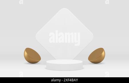 Luxuriöses elegantes 3D-Podium in weiß für realistische Vektor-Illustration. Trendige Lichtwerbung Schaufenster Zylindersockel mit Raute Stock Vektor