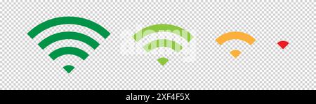 Satz von Vektor-Wi-Fi-Symbolen für Kommunikation, Telekommunikation. wlan-Signalpegel für drahtlose Kommunikation. Clipart-Abbildung. Status der mobilen Leiste. Stock Vektor