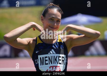 Angers, Frankreich. Juli 2024. MENIKER Nawal CA Montreuil 93 FINALHAUTEURE FRAUEN während der französischen Leichtathletik-Meisterschaft 2024 am 30. Juni 2024 im Stade du Lac de Maine in Angers, Frankreich. Foto: Laurent Lairys/ABACAPRESS. COM Credit: Abaca Press/Alamy Live News Stockfoto