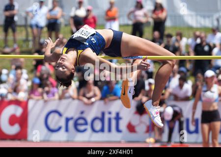 Angers, Frankreich. Juli 2024. MENIKER Nawal CA Montreuil 93 FINALHAUTEURE FRAUEN während der französischen Leichtathletik-Meisterschaft 2024 am 30. Juni 2024 im Stade du Lac de Maine in Angers, Frankreich. Foto: Laurent Lairys/ABACAPRESS. COM Credit: Abaca Press/Alamy Live News Stockfoto