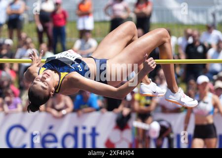 Angers, Frankreich. Juli 2024. MENIKER Nawal CA Montreuil 93 FINALHAUTEURE FRAUEN während der französischen Leichtathletik-Meisterschaft 2024 am 30. Juni 2024 im Stade du Lac de Maine in Angers, Frankreich. Foto: Laurent Lairys/ABACAPRESS. COM Credit: Abaca Press/Alamy Live News Stockfoto