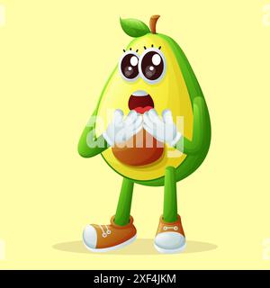 Süße Avocado-Figur mit überraschtem Gesicht und offenem Mund. Perfekt für Kinder Stock Vektor