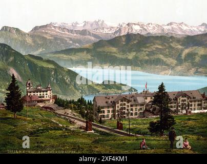 Kaltbad und die Alpen, Rigi, Schweiz / , Kaltbad and the Alps, Switzerland, Historisch, digital restaurierte Reproduktion von einer Vorlage aus dem 19. Jahrhundert, Datum nicht angegeben Stockfoto