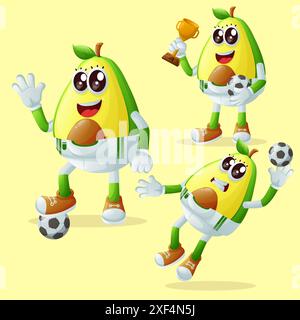 Ein Set süßer Avocadofiguren, die Fußball spielen. Perfekt für Kinder, Merchandise und Aufkleber, Werbebanner oder Blogs Stock Vektor