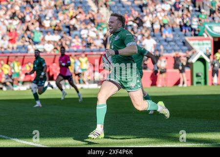 Chicago, USA, 29. Juni 2024. Major League Rugby (MLR) Chicago Hounds Flyhalf, LUKE CARTY, tritt im SeatGeek Stadium gegen die Miami Sharks vor. Stockfoto