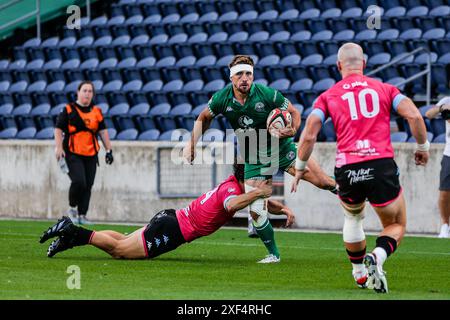 Chicago, USA, 29. Juni 2024. Major League Rugby (MLR) Chicago Hounds Wing, JULIAN DOMINGUEZ, tritt im SeatGeek Stadium gegen die Miami Sharks vor. Stockfoto