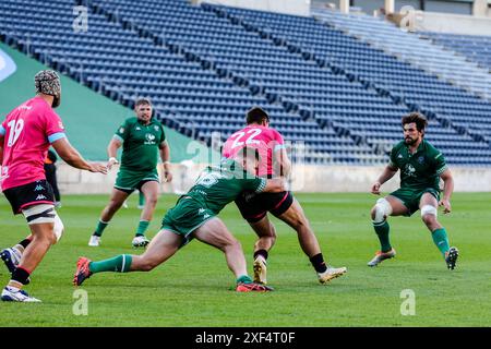 Chicago, USA, 29. Juni 2024. Major League Rugby (MLR) Miami Sharks versuchen im SeatGeek Stadium gegen die Chicago Hounds zu kämpfen. Stockfoto