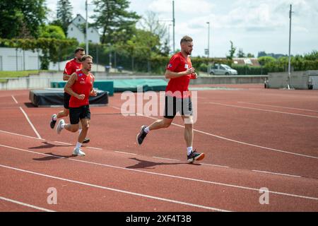 Patrick Mainka (FC Heidenheim, #06), Leonardo Weschenfelder Scienza, Denis Thomalla (FC Heidenheim, #11), GER, FC Heidenheim, Laktattest, Fussball, Bundesliga, Spielzeit 2024/2025, 01.07.2024, Foto: Eibner-Pressefoto/Sascha Walther Stockfoto