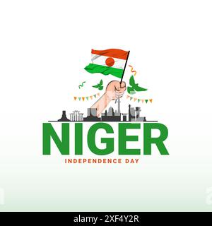 Kreative Vektor-Illustration des Niger Unabhängigkeitstags von Niger Flagge Gebote Denkmäler und Typografie Logo Schriftzug Hintergrund, Unabhängigkeitstag Stock Vektor