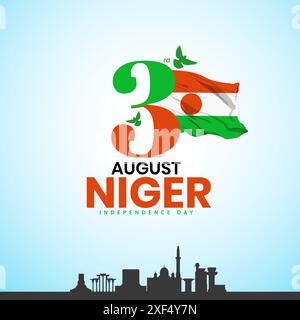 Kreative Vektor-Illustration des Niger Unabhängigkeitstags von Niger Flagge Gebote Denkmäler und Typografie Logo Schriftzug Hintergrund, Unabhängigkeitstag Stock Vektor