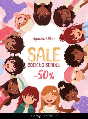 Back to School Sale Banner mit Cartoon Kids Stock Vektor