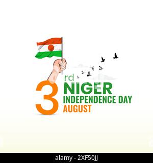 Kreative Vektor-Illustration des Niger Unabhängigkeitstags von Niger Flagge Gebote Denkmäler und Typografie Logo Schriftzug Hintergrund, Unabhängigkeitstag Stock Vektor