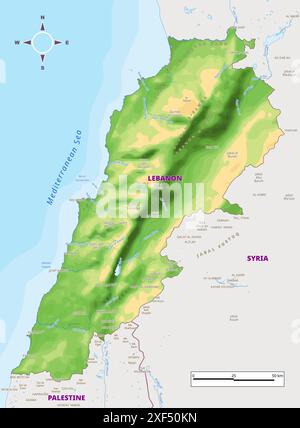 Physikalische Karte der Libanon-Vektorillustration Stock Vektor