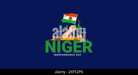 Kreative Vektor-Illustration des Niger Unabhängigkeitstags von Niger Flagge Gebote Denkmäler und Typografie Logo Schriftzug Hintergrund, Unabhängigkeitstag Stock Vektor