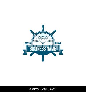 Logo des Lenkrads mit Rautenvektorbild. Boot Lenkrad Schiff Diamant Logo Symbol Marke Identität Vektor Bild Stock Vektor