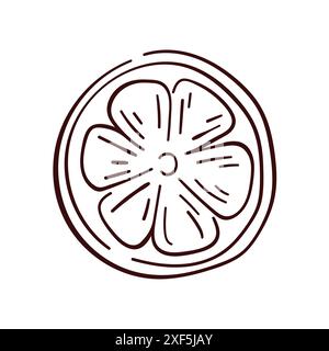 Symbol für runde Slice Line Art mit Zitrone. Handgezeichneter Umriss Zitrusstück von kreisförmiger Form. Sommer-Design. Vektorabbildung isoliert auf einem weiß Stock Vektor