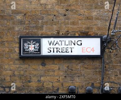 Schild für Watling Street, London EC4, England. Stockfoto