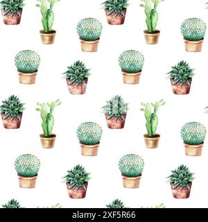 Aquarell Hand gezeichnet Nahtlose cactus Muster Hintergrund Stockfoto