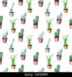 Aquarell Hand gezeichnet Nahtlose cactus Muster Hintergrund Stockfoto