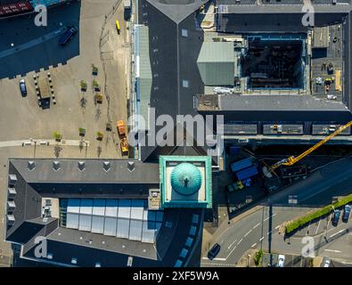 Luftansicht, Rathaus Witten mit Baustellenrenovierung und Gerüstbau, Rathausplatz, Vertikalaufnahme, Witten, Ruhrgebiet, Nordrhein-Westp Stockfoto