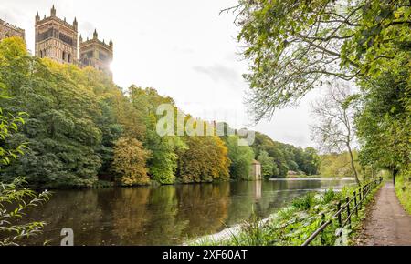 Die Kathedrale von Durham vom Fluss Wear aus gesehen, Durham, England, Großbritannien Stockfoto