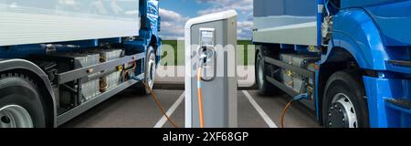 Die Batterien von Elektrofahrzeugen werden über die Ladestation geladen. Konzept... Stockfoto
