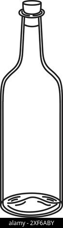 Leere Glasflaschen für Nachricht. Vektorillustration eines leeren Gefäßes, gemalt mit schwarzen Tinten. Zeichnung des Containers auf isoliertem Hintergrund. Ätzen der transparenten Schüssel für Symbol oder Logo. Stock Vektor