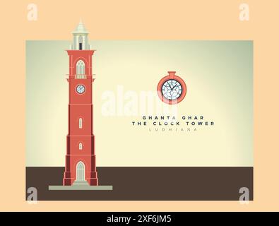 The Clock Tower – Ghanta Ghar – Ludhiana – Stock Illustration als EPS 10 Datei Stock Vektor