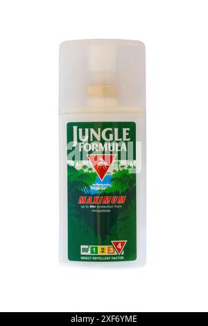 Jungle Formula Maximum Insektenschutzmittel Spray isoliert auf weißem Hintergrund - bis zu 9 Stunden Schutz vor Mücken Stockfoto